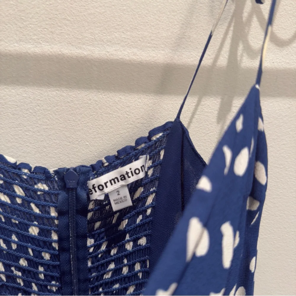 Reformation Juliette Midi Dress Moray Blue Spotted Dress Size 2 Women’s - Picture 9 of 15